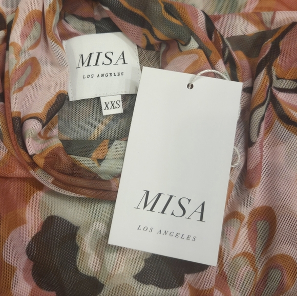 Misa Los Angeles Nadja Pink Floral Mesh Fitted Turtleneck Long Sleeve Blouse - Picture 2 of 12